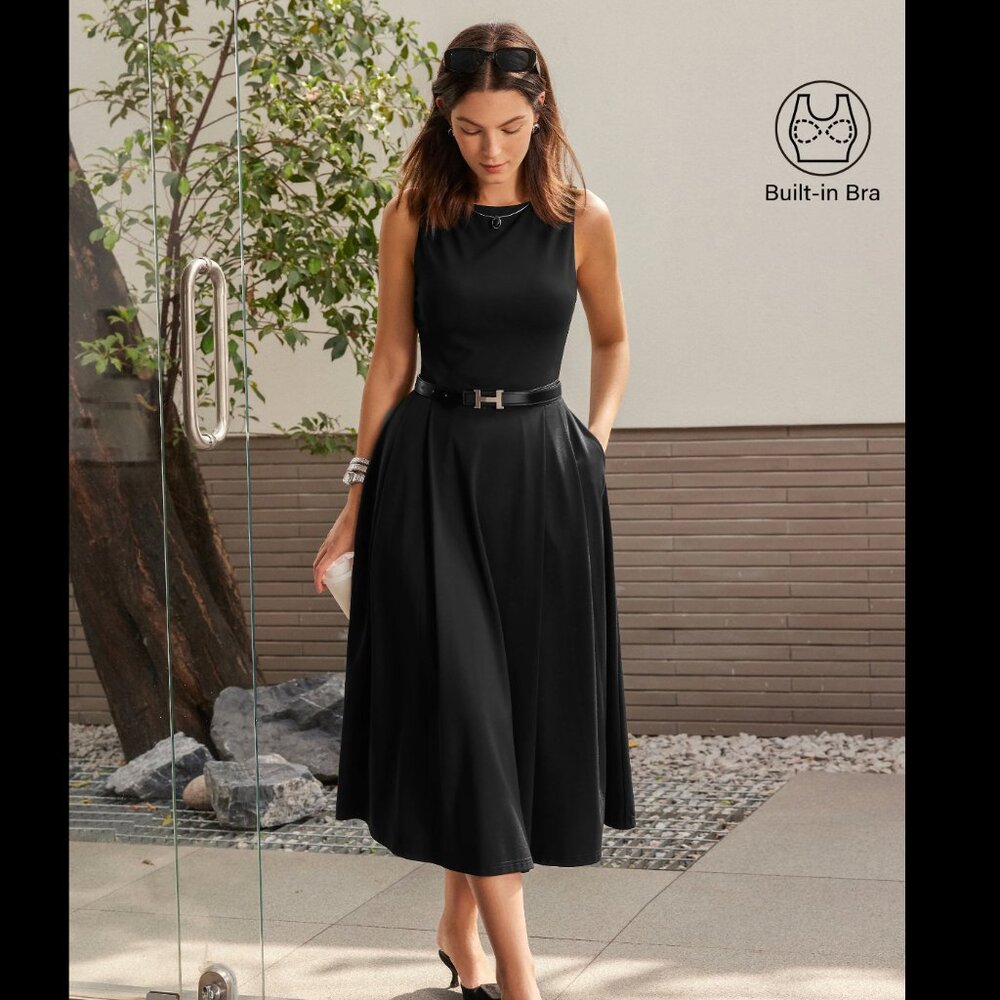 NWT OGL Ponte-De-Roma Boatneck Bamboo Ponte Brami Midi Dress with Pockets SMALL